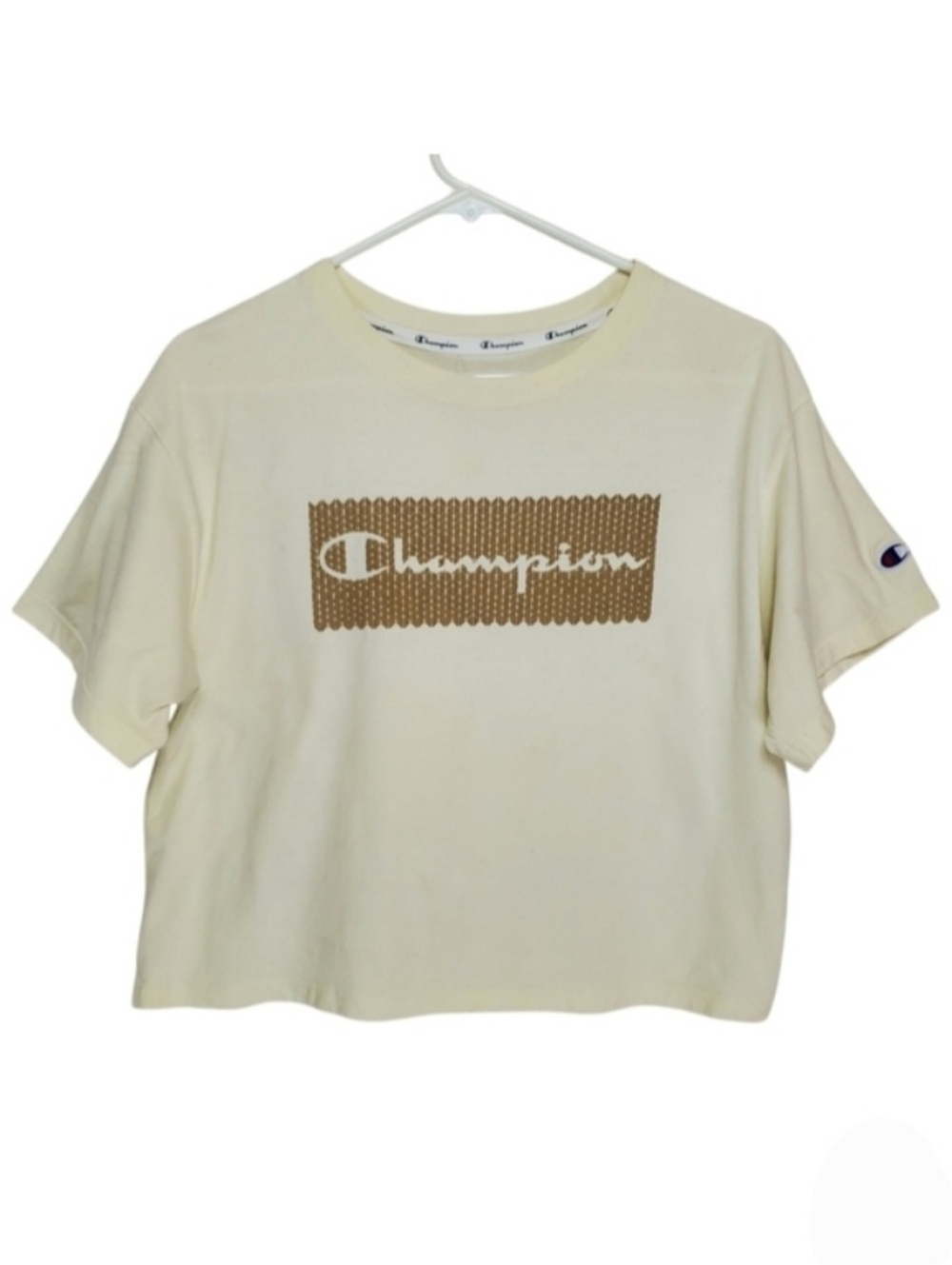 2492 * Champion Logo Crop Top Cream Tan Size M